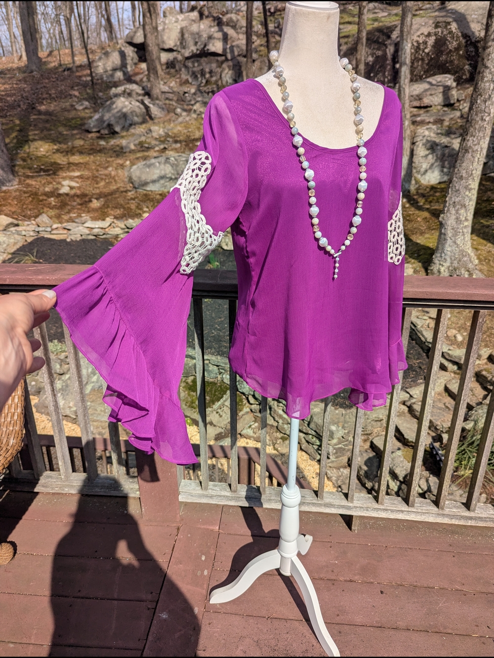 Vava by Joy Han Magenta Crochet-Inset Chiffon Blouse